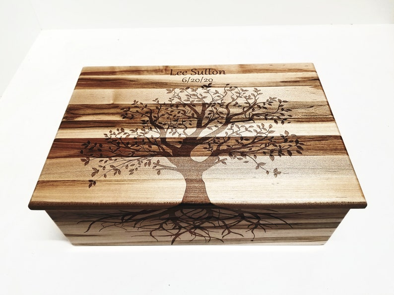 Personalized Tree of Life Memory Box 12x8x4, Custom Hand Made Wood Storage Box, Personalized Memory Box, Personalized Keep Sake Box, image 6