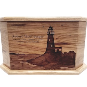 Lighthouse Urn Custom Engraved, Nautical Design Handmade Wooden Urn, Funeral Ashes Box, Main Urn, Sailor Urn, Coastal Urn, Seamen Urn