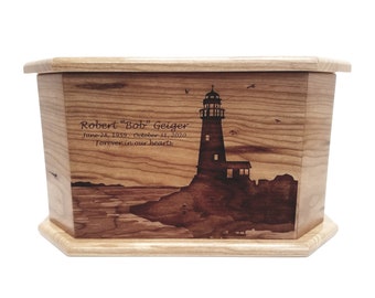 Lighthouse Urn Custom Engraved, Nautical Design Handmade Wooden Urn, Funeral Ashes Box, Main Urn, Sailor Urn, Coastal Urn, Seamen Urn