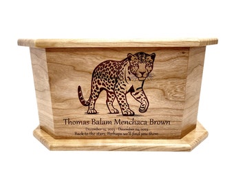 Cheetah Custom Engraved Urn, Handmade Wooden Urn, Animal Lover Urn, Funeral Ashes Box, Cremation Urn, Cat Lover Urn, Son urn, Boy Urn