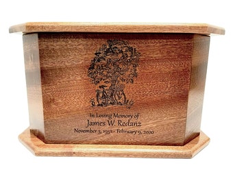 Apple Tree Urn Custom Engraved, Handmade Wooden Urn, Wood Ashes Box, Family Cremation Box, Apple Tree with Bike Funeral Urn, Grandparent Urn