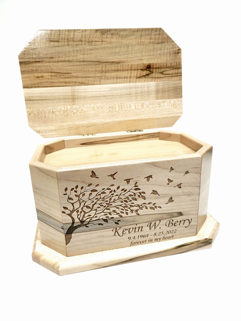 Mountain Deer Urn Custom Engraved, Hunting Design Urn,Engraved Wooden Urn, Mountain Lake Design Urn, Rustic Urn, Deer Memorial Cremation Box image 5