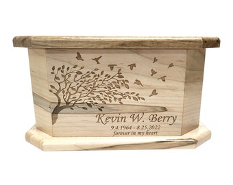 Tree with Birds Urn Custom Engraved, Handmade Wooden Urn, Grandmother Urn, Cremation Funeral Box, Mother Urn,Bird Lover Urn,Family Ashes Urn