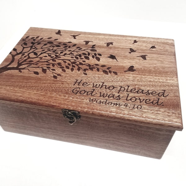 Personalized Tree Memory Box 12x8x4, Custom Hand Made Wood Keepsake Box, Tree with Birds Memory Box, Personalized Keep Sake Box, 5 year