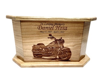 Motorcycle Urn Custom Engraved, Handmade Wooden Urn, Biker Urn, Rustic Memorial Urn, Rider Urn, Harley Urn, Motorcycle Riding Urn