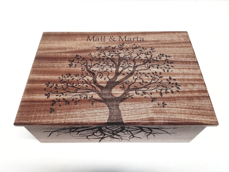 Personalized Tree of Life Memory Box 12x8x4, Custom Hand Made Wood Storage Box, Personalized Memory Box, Personalized Keep Sake Box, image 1