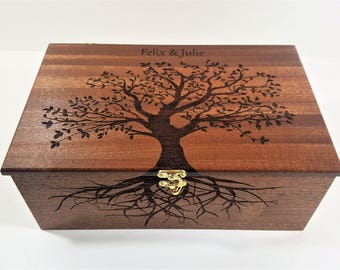Personalized Tree of Life Memory Box 12x8x4, Custom Hand Made Wood Storage Box, Family Memory Box, Personalized Keep Sake Box
