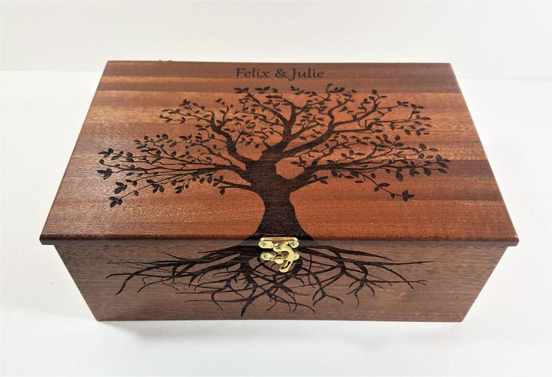 Personalized Tree of Life Memory Box 12x8x4, Custom Hand Made Wood Storage Box, Personalized Memory Box, Personalized Keep Sake Box, image 2