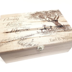 Personalized Park Bench Memory Box 12x8x4, Custom Hand Made Wood Keepsake Box, Blessing Treasure Measure, Remembrance Box, Urn box