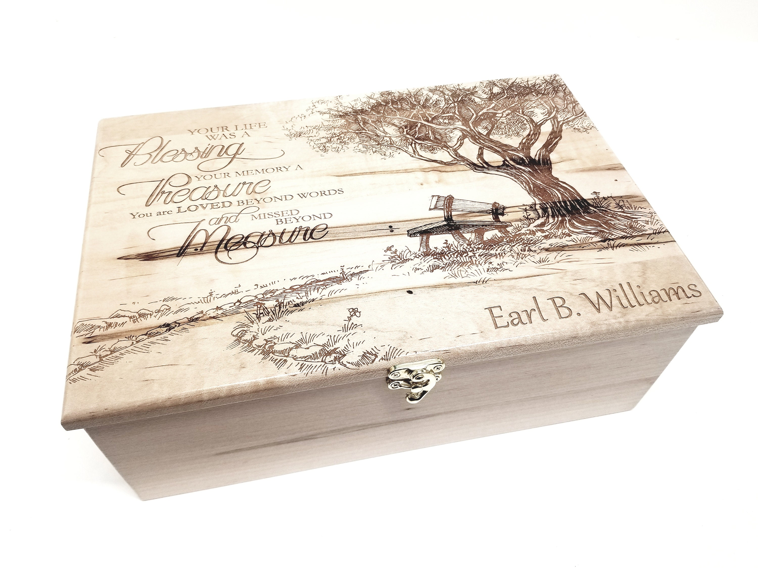 Personalized Park Bench Memory Box 12x8x4, Custom Hand Made Wood