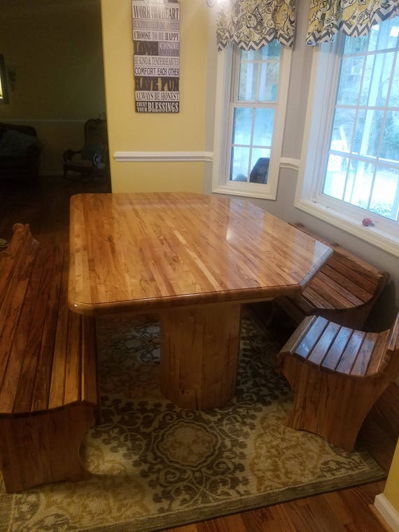 Bay Window Table hand Made Table and Bench Ambrosia Maple Wood