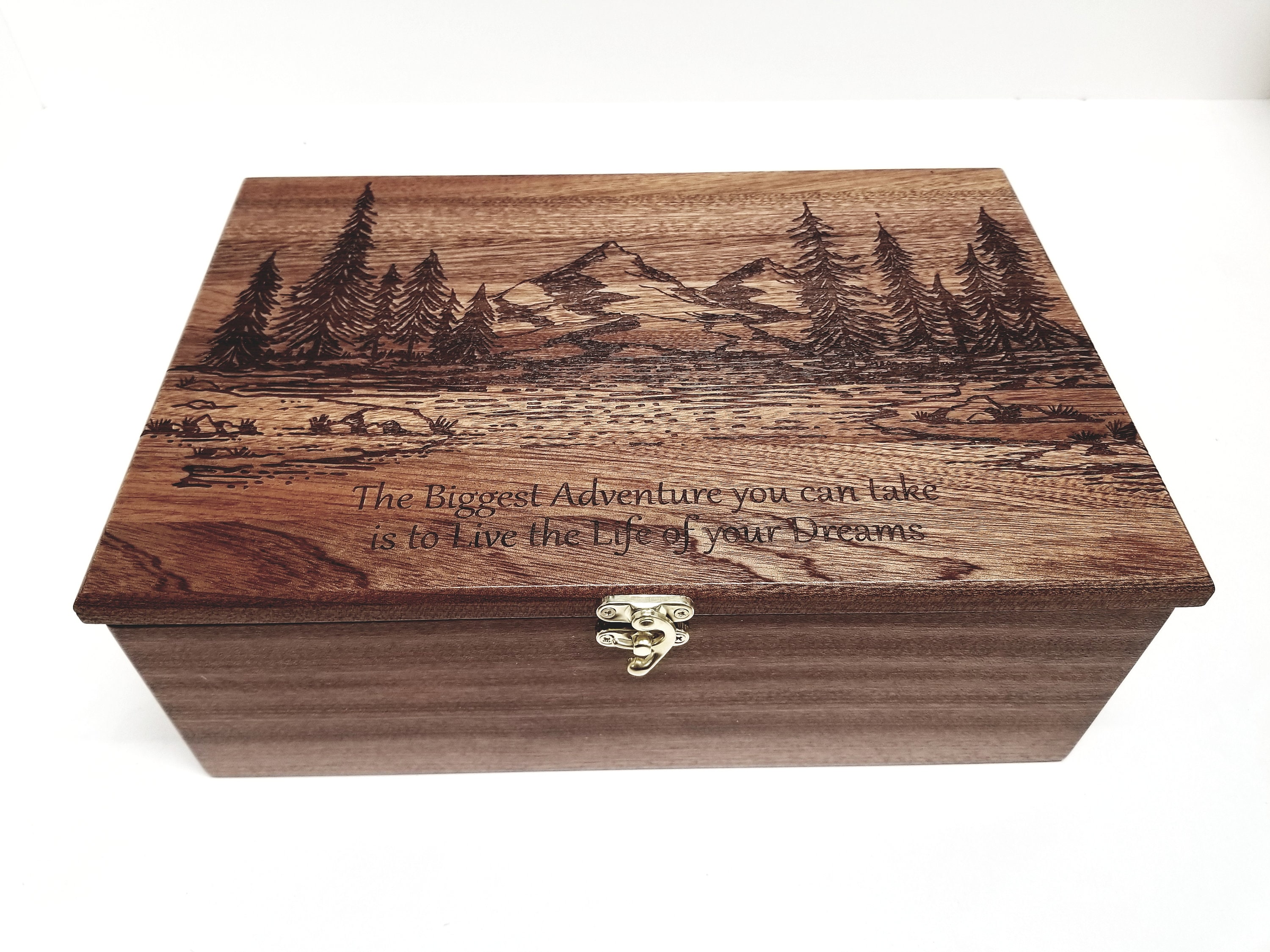 Personalized Mountain Scene Memory Box 12x8x4, Rustic Memorial Gift ...