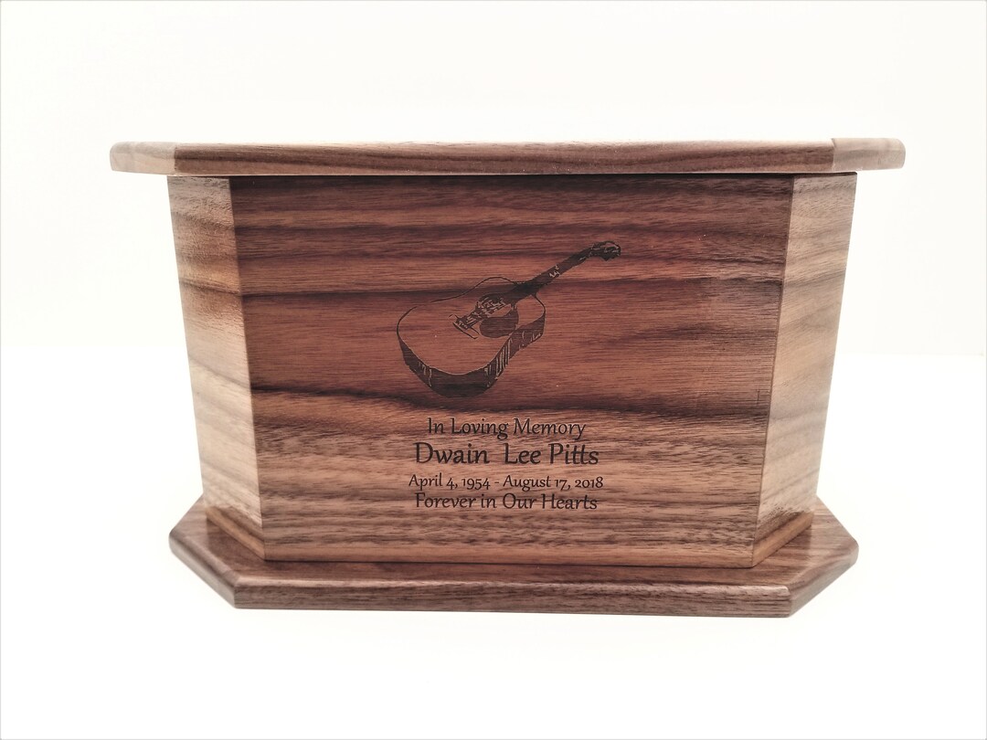 Personalized Handmade Wood Musician Urn, Guitar Urn, Engraved Wooden