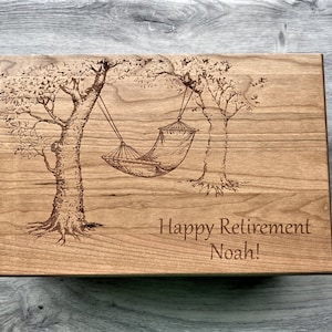 Personalized Hammock Retirement Memory Box 12x8x4, Hammock Keepsake Box, Custom Retirement Gift,Happy Retirement all of us, Relax retirement