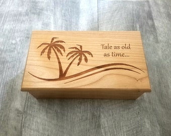 Personalized Palm Tree Music Box, Beach Engraving, Custom Nautical Traditional Wood Music Box, 5 year anniversary, gift for her