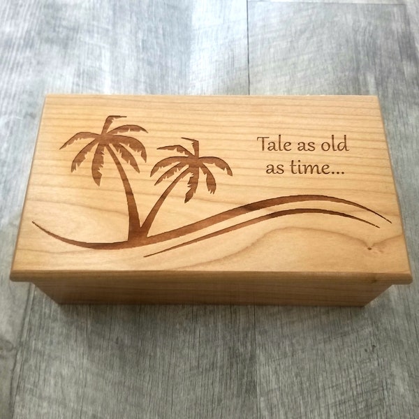 Personalized Palm Tree Music Box, Beach Engraving, Custom Nautical Traditional Wood Music Box, 5 year anniversary, gift for her