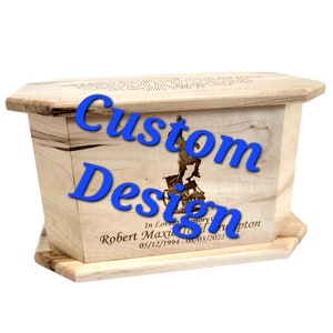 Custom Design Personalized Handmade Wood Urn, Engraved Wooden Urn, Rustic Memorial Urn