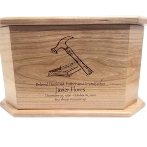 Carpenter Urn Custom Engraved, Handmade Wooden Urn, Wood Ashes Box, Cremation Box, Woodworker Urn, Handcrafted Urn, Man Urn, Father Urn
