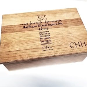 Personalized Cross John 3:16 Memory Box 12x8x4, Custom Hand Made Wood Keepsake Box, Church Collection Box, Religious Cross Memory Box