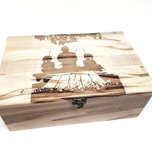 Personalized Father and Daughters Fishing Memory Box 12x8x4, Engraved Custom Hand Made Wood Keepsake Box,Fisherman Gift,Father Daughter Gift