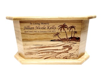 Beach Urn Custom Engraved, Nautical Design Handmade Wood Urn, Beach Memorial Funeral Urn, Coastal Palm Tree Cremation Urn, Florida Urn