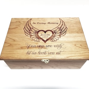 Personalized Angel Wings Memory Box 12x8x4, Custom Hand Made Wood Keepsake Box, Angel Memorial Box,Remembrance Box,Urn box, In Loving Memory