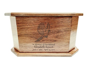 Cardinal Urn Custom Engraved, Cardinal Remembrance Urn, Engraved Wooden Urn, Carinal Memorial Funeral Urn, Cardinal Ashes Box