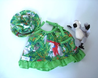 Muffy VanderBear Clothesline Bendy, Rainforest Dress and Hat Set with Monkey