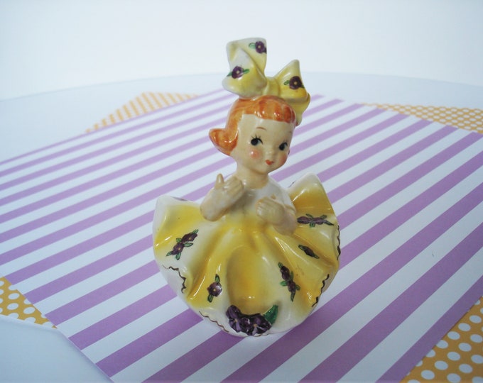 Holt Howard Big Bow Girl Candle Holder Figurine Yellow Made in Etsy