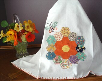 Flour Sack Towel with Repurposed Vintage Quilt Block