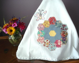 Flour Sack Towel with Repurposed Vintage Quilt Block