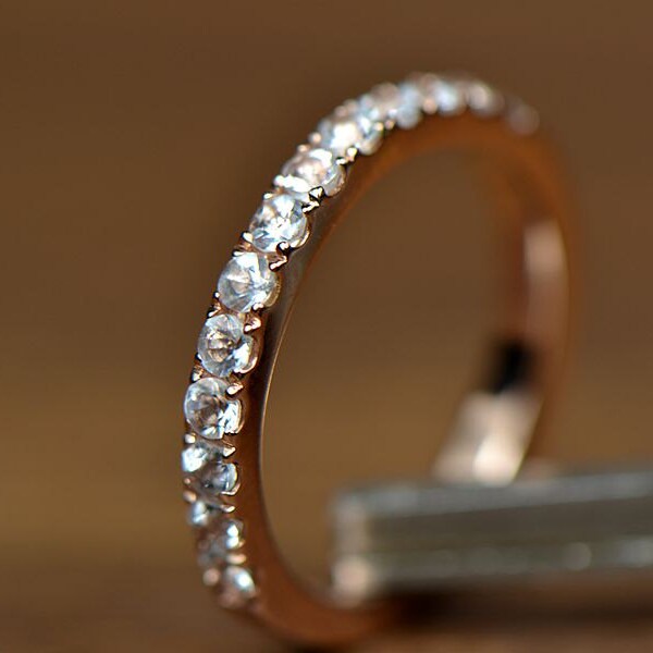 Half Eternity Aquamarine Band in 14k Rose Gold Wedding Band