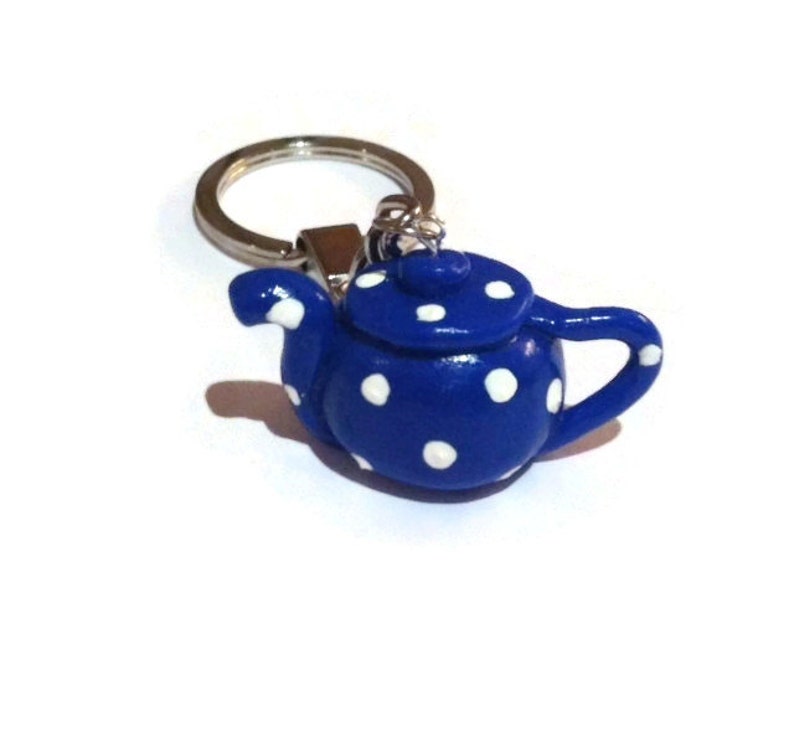 Blue Teapot Key Ring Polka Dot Key Chain Fun Keyring Unusual Etsy