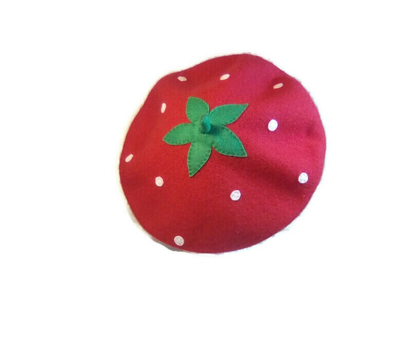 Red Strawberry Beret, Strawberry Hat, Red Hat, Women's Hat