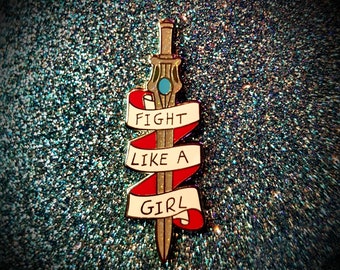 FIGHT LIKE A GIRL - 80s cartoon She-Ra inspired pin - Red, white and glitter version princess of power