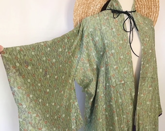 Silk Floral Kimono | Sage Green Floral Robe