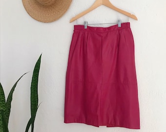 Vintage 80's Raspberry Pink Leather Pencil Skirt