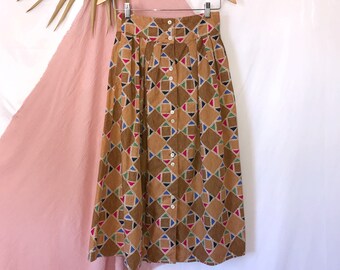 Printed Midi Skirt | Vintage Geometric Aline Skirt