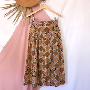 Printed Midi Skirt | Vintage Geometric Aline Skirt