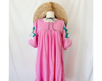 Vintage 1980's Patchwork Puff Sleeve Dress