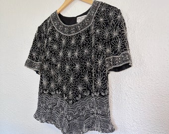 Vintage 1980's Silk Beaded Floral Top