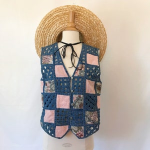 Vintage 1990&#39;s Denim Patchwork Tapestry Vest