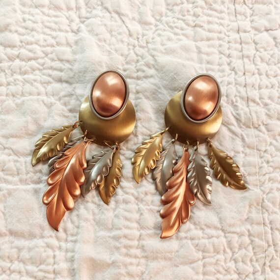 Metallic Leaf Drop Earrings - image 2