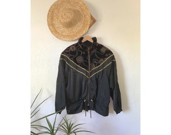 Vintage 80's Glam Gold and Black Windbreaker Jacker
