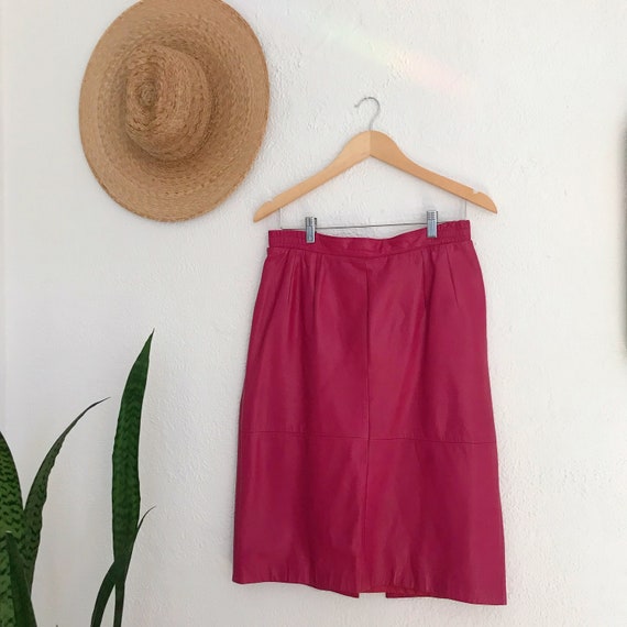 Vintage 80's Raspberry Pink Leather Pencil Skirt - image 1