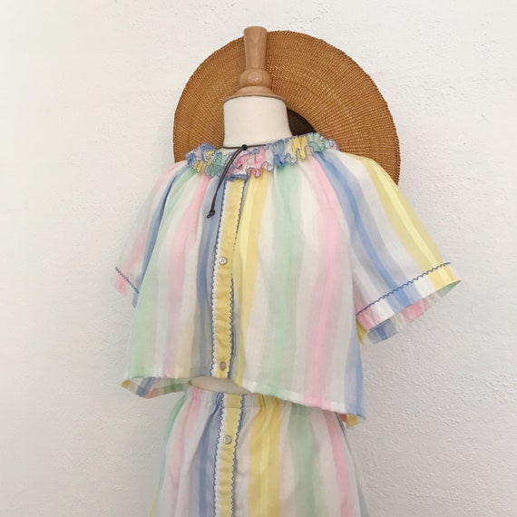 Reworked Vintage Stripe Pastel Rainbow Two-Piece … - image 2