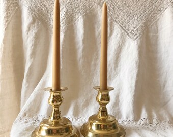 Vintage MCM Brass Gold Candle Holders | Set of Two