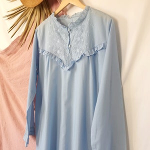 Vintage Blue Victorian Ruffle & Lace Nightgown House Dress image 3
