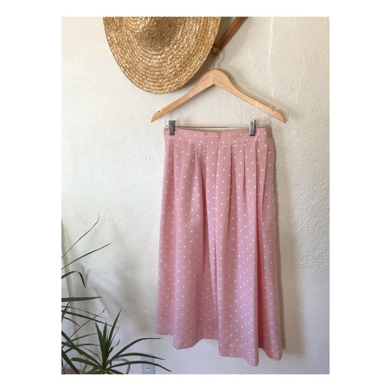 Vintage 80's Pink Polka Dot Midi Skirt - image 1