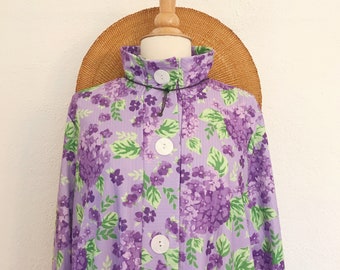 Vintage Floral Robe | 1980's Lavender ad Lime Floral Dressing Gown